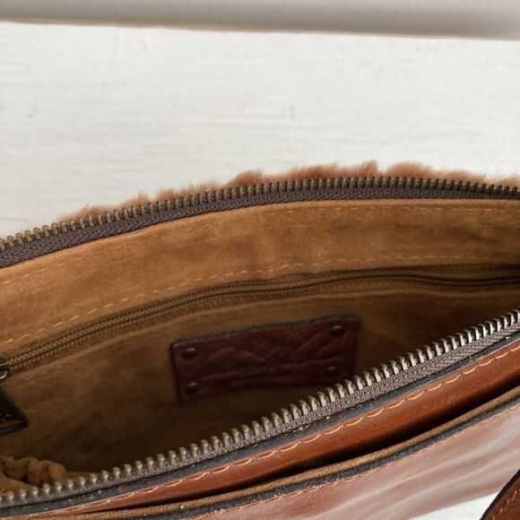 Patricia Nash Paullo Small Crossbody Shoulder Bag Brown Sherpa Leather Sheepskin - Picture 6 of 11